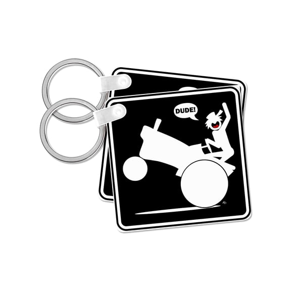 3dRose, RURAL DUDE tractor wheelie black sign 2, set of 2 Key Chains
