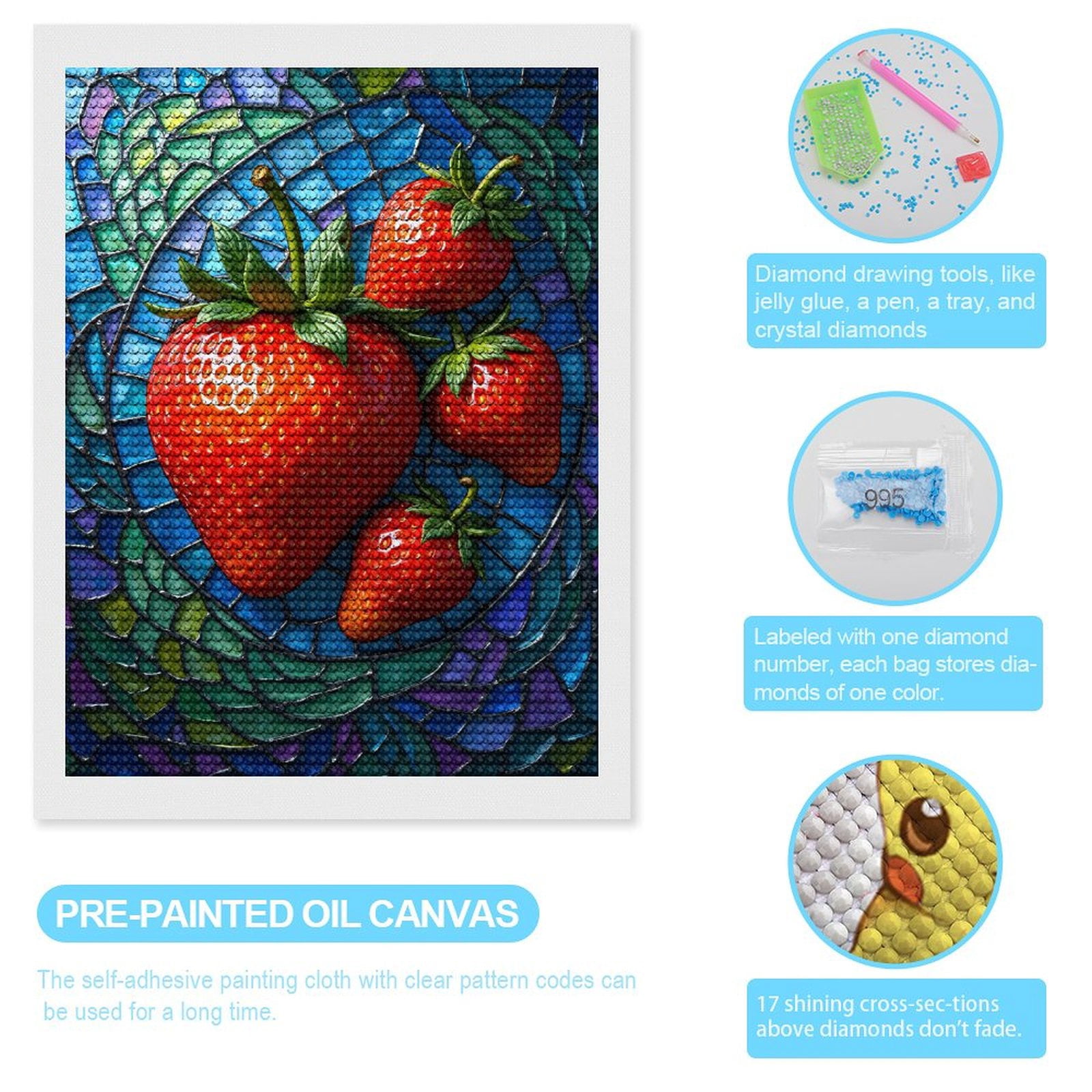 Diamond Art Kits for Adults, Strawberries Mosaic Art Pattern 5D Diamond Painting Kits for Adults Beginners, DIY Full Drill Diamond Painting, Gem Art and Crafts 12x16