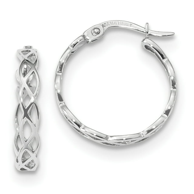 14K White Gold Polished Intertwined Filigree Hoop Earrings