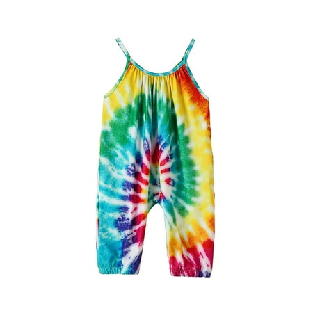 

Toddler Kids Baby Girls Tie Dye Strap Romper One Piece Jumpsuit Harem Pants Summer Clothes Outfit