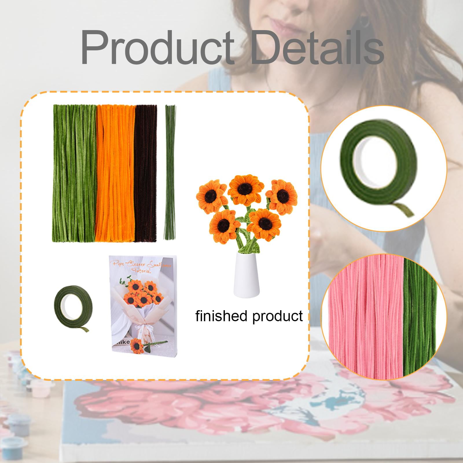 QccHieUs Pipe Cleaner Flower Kit Flower Making Kit Holiday Decoration Creative Photo Prop Kit for 5 sunflowers