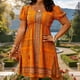 thumbnail image 1 of TaTaai Women Bohemian Style Short Sleeve Dress Multi Color Round Neck Puff Sleeve Split Hem Casual Fashion Soft Comfortable Dress for Summer Outfits Gift, 1 of 6