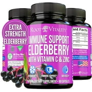 Root Vitality Elderberry Capsule - Immune Support Supplement - with Zinc and Vitamin C - Black Elderberry Pills for Adults - Sambucus Elderberry Extract, Immune Booster, 2 Month Supply, 60 Capsules