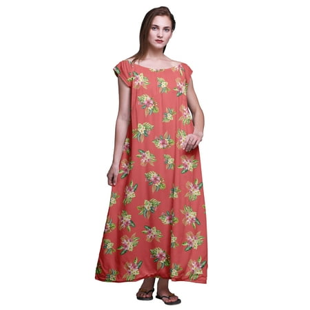 

Bimba Printed Long Maxi Dress For Women Rayon Sleepwear Short Sleeve Nightgown
