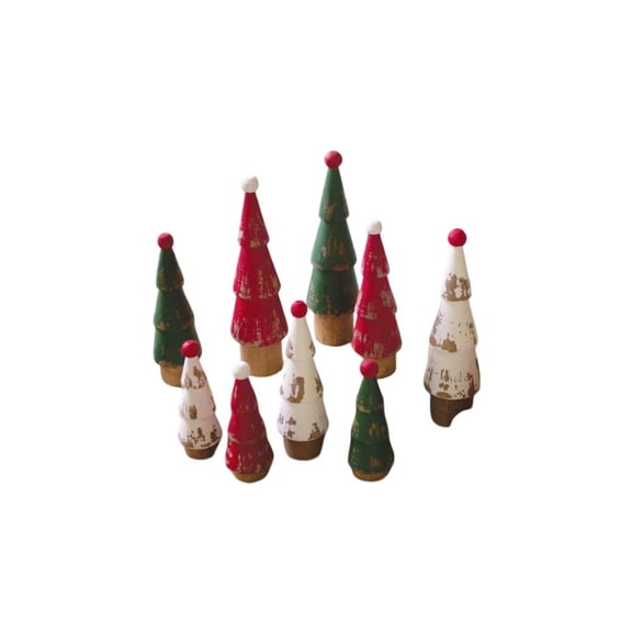 Kalalou Inc Set Of Nine Turned Wood Painted Christmas Trees