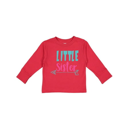 

Inktastic Little Sister Younger Sister Arrow - Blue Pink Gift Toddler Toddler Girl Long Sleeve T-Shirt