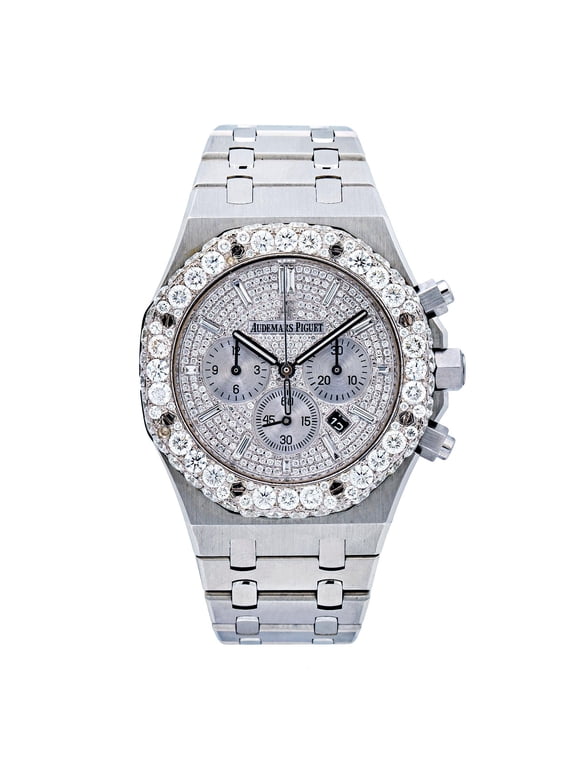 Pre-Owned Audemars Piguet Royal Oak Chronograph 41MM 26320ST Diamond Paved Dial Custom Aftermarket Stainless Steel Bracelet