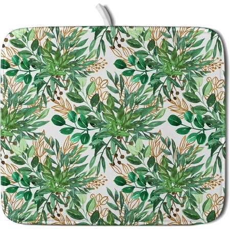 

Tropical Leaf Dish Drying Mats - Green Gold Brown Leaves Dish Drainer Mat 16x18 Foliage Dish Draining Mat Botanical Plants Drying Pad for Kitchen Counter Sink