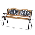 thumbnail image 3 of Toauuo Outdoor Garden Patio Park Bench - Natural Pine Wood & Metal Frame, Plastic Lattice Accents, Curved Armrests, Tilted Comfort Back, Slatted Breathable Seat, 528 Lbs Weight Capacity, 3 of 6