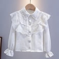 thumbnail image 6 of hoksml Girls Back to School Button Down Shirt Solid Long Sleeve Lace Ruffle Blouse Classic Collared School Uniform Tops, 6 of 9