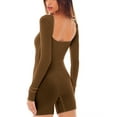 thumbnail image 4 of BEAFNKSG Women Knitted Short Jumpsuit Long Sleeve Square Neck Bodycon Rompers Knitted One Piece Bodysuit, 4 of 9