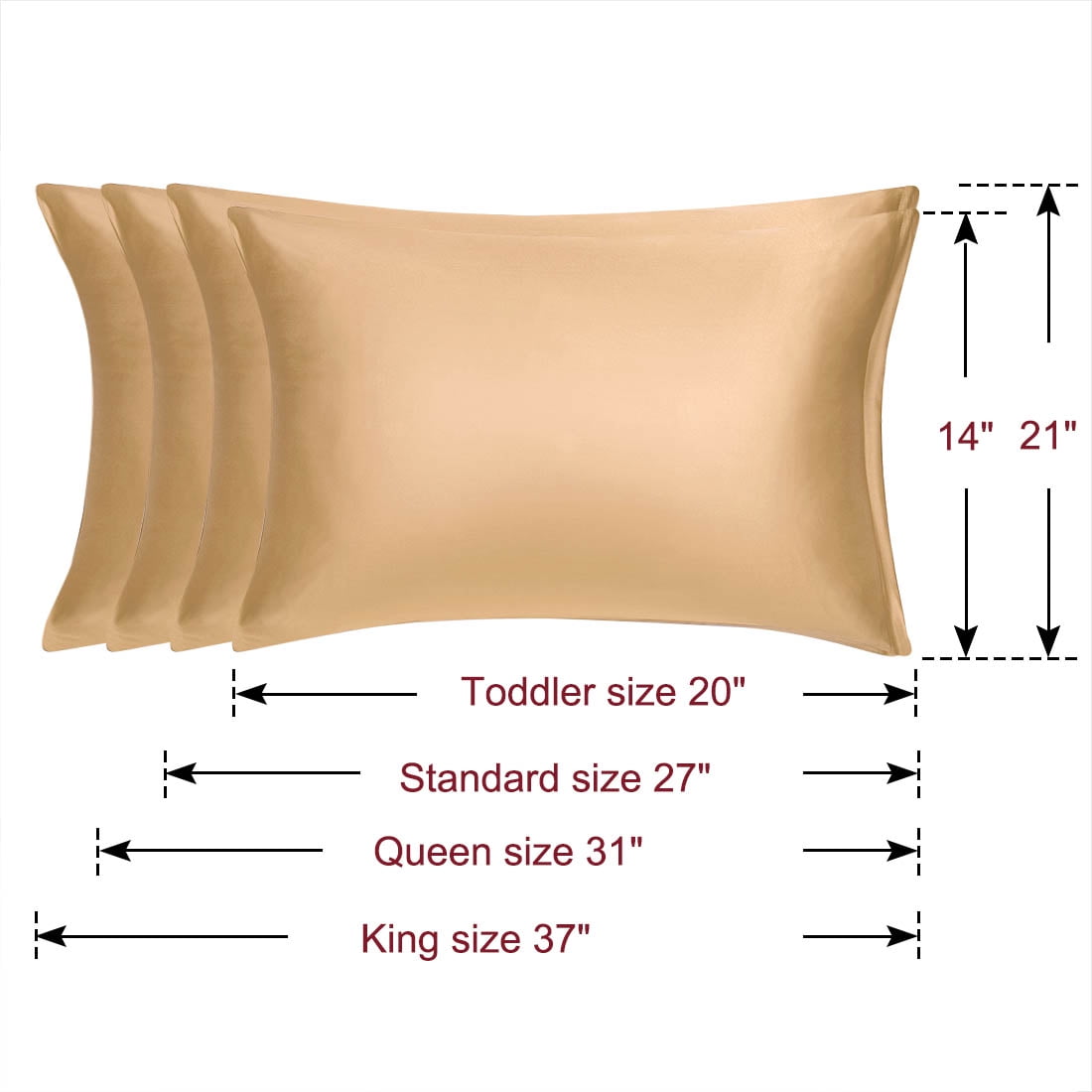 Unique Bargains Set of 4 Silky Satin Pillowcases Pillow Cover Gold Queen