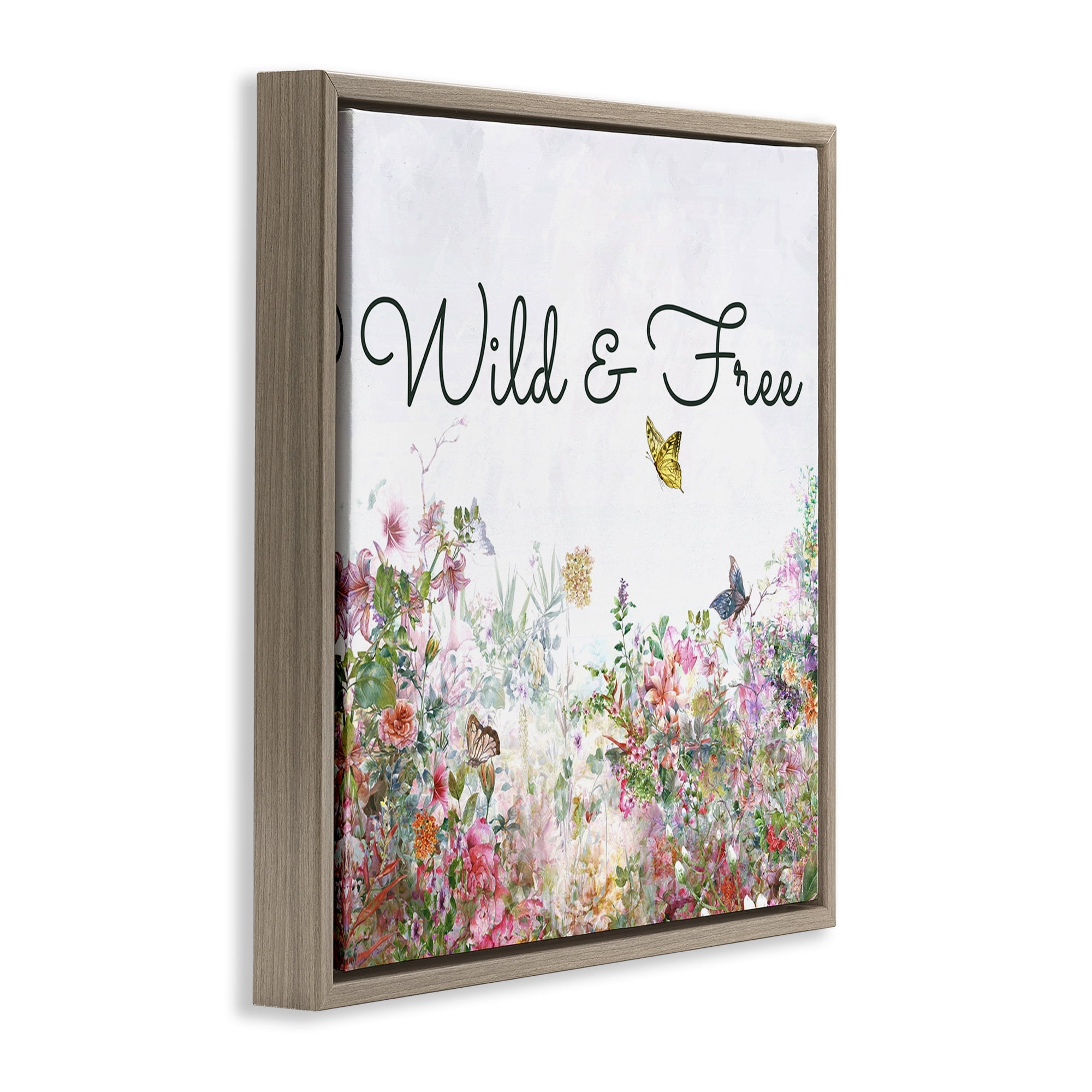 Stupell Industries Wild & Free Butterflies Landscape & Nature Painting Brown Floater Framed Canvas Art Print Wall Art, 25 x 25