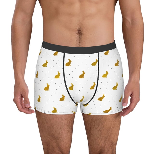 Saiise Gold Rabbit Print Men’s Boxer Briefs, Soft and Comfortable Underwear with Moisture-Wicking Fabric for All-Day Wear-X-Large