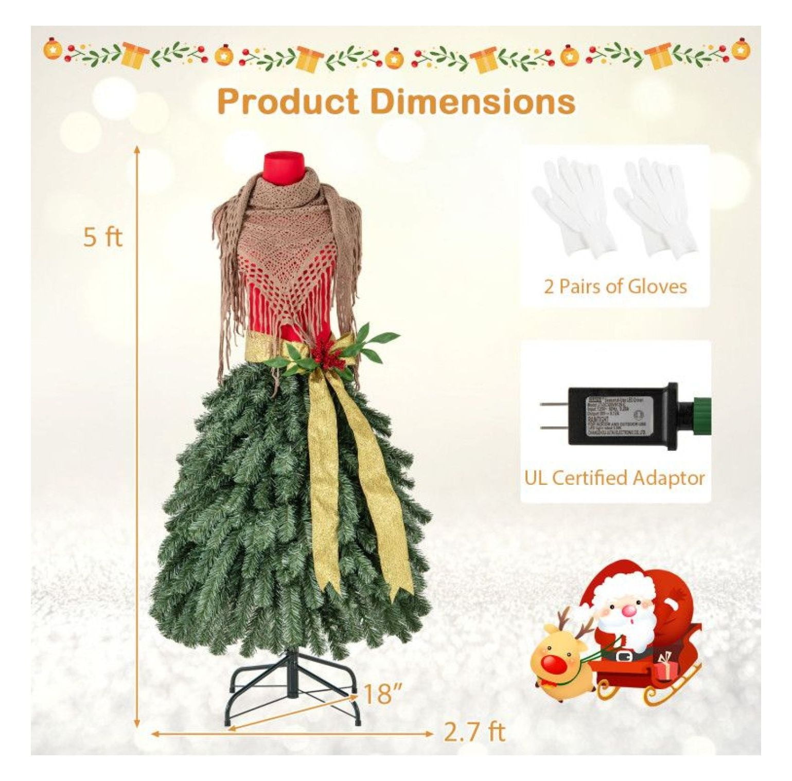dress form christmas tree walmart Auranook 5 FT Artificial Mannequin Tree, Dress Form Xmas Tree with 248 Branch Tips, 100 Warm White LED Lights, Gold Ribbon, Scarf & Folding Metal