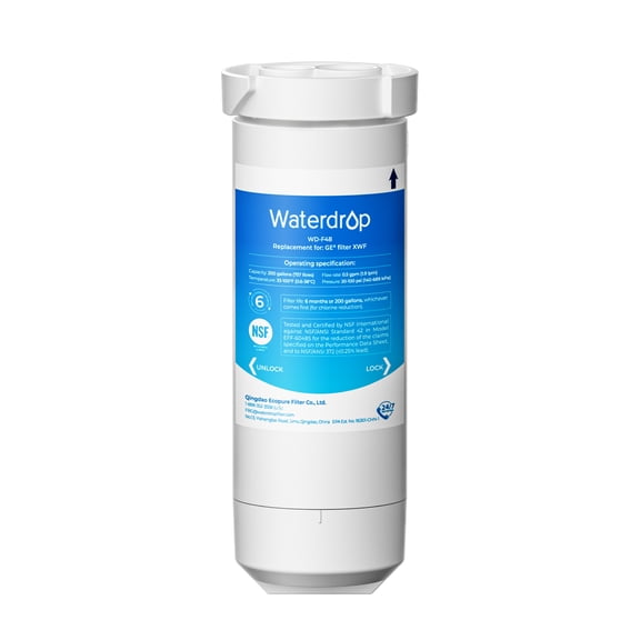 Waterdrop XWF Refrigerator Water Filter, Replacement for GE® XWF (WR17X30702) NSF 42 & 372 Certified, 1 Filter (not XWFE)