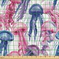 thumbnail image 2 of Ambesonne Marine Fabric by the Yard Upholstery, Jellyfish Pattern Retro Art, 5 Yards, Pale Pink Indigo and White, 2 of 5