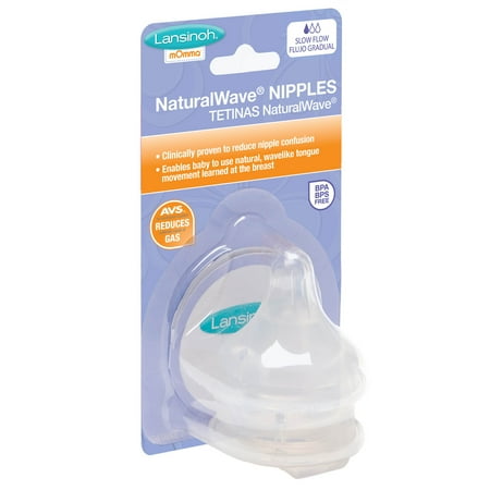Lansinoh Slow-Flow Natural Wave Nipples, 2 count