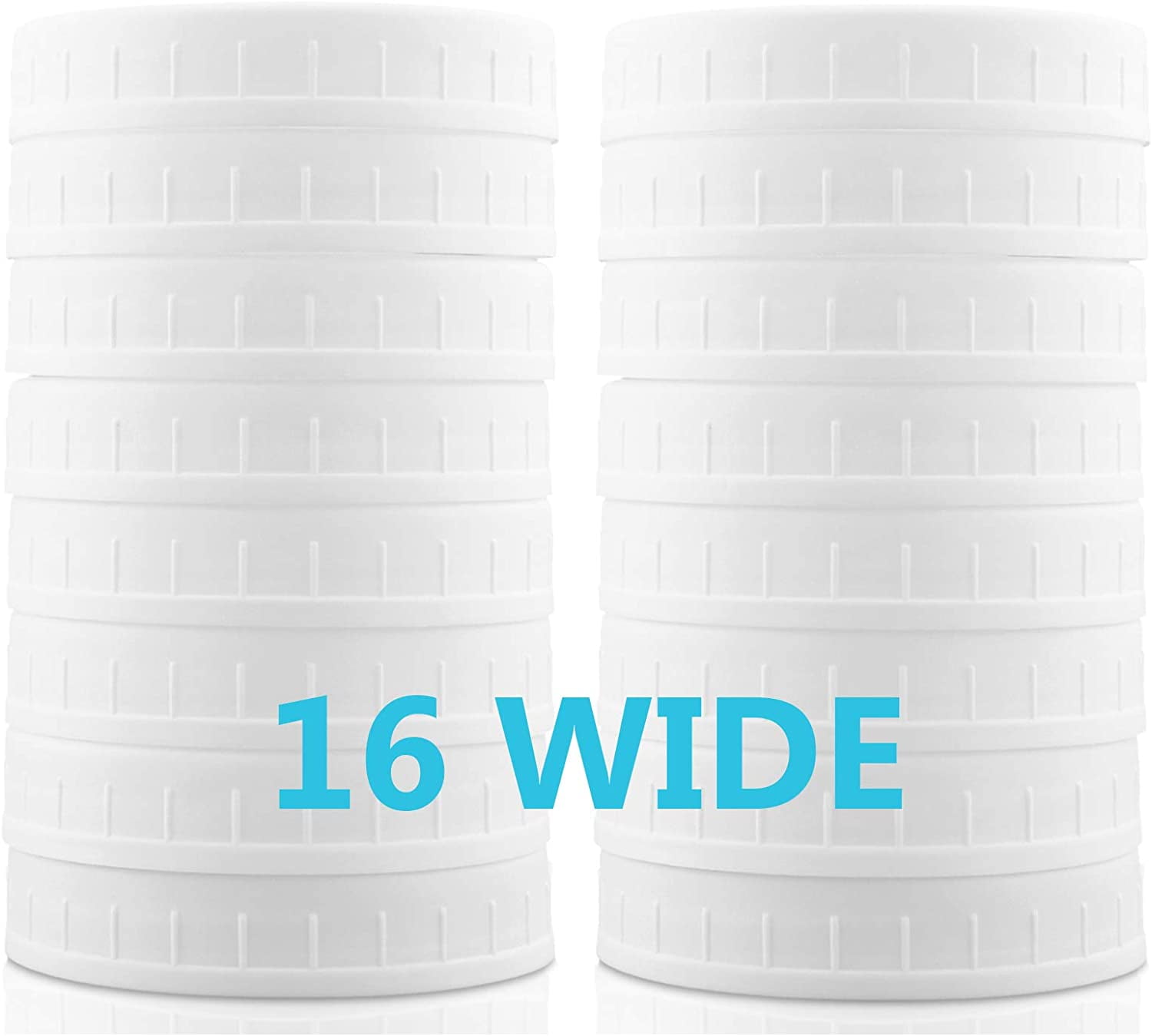 WIDE Mouth Mason Jar Lids [16 Pack] for Ball, Kerr and More White Plastic Storage Caps for