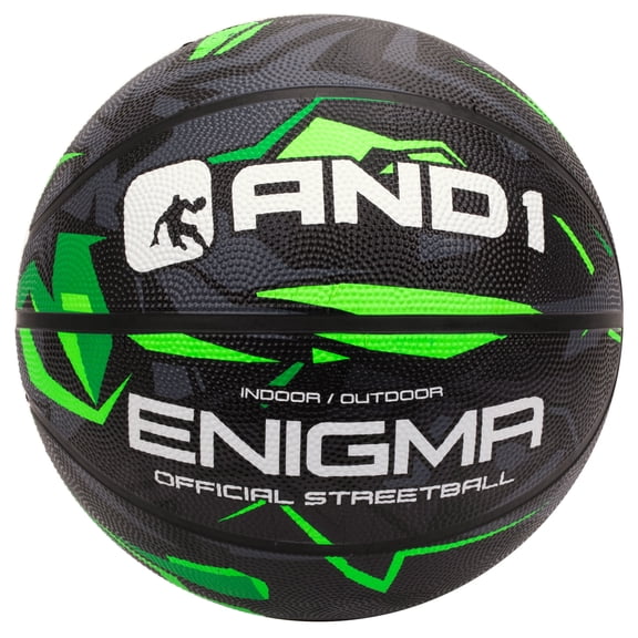 AND1 Enigma Classic Rubber Basketball, Size 7 (29.5"), Indoor/Outdoor, Deep Channel Construction, Vibrant Colors