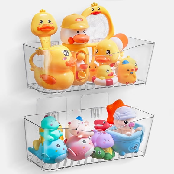Antimbee 2 Pack Large Bath Toy Storage, Clear Bath Toy Holder, Fast Drying Bathtub Toy Storage Organizer, Easy Access Shower Toy Basket for Tidy Bathroom and Sort Toys