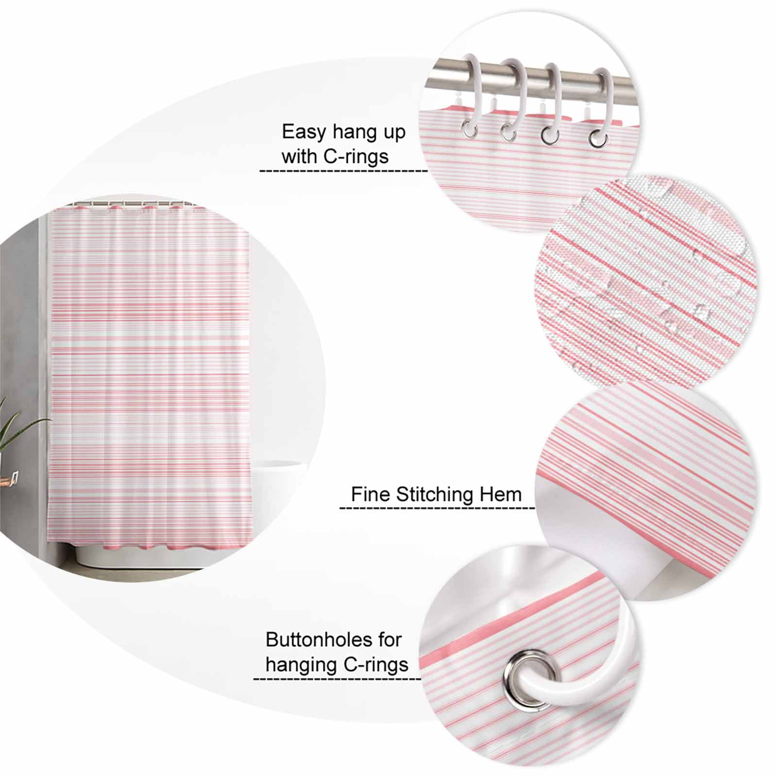 Small Stall Shower Curtain 36x78 Inch Narrow Half Size Pink Stripe Bath Curtains Bathroom Decor Abstract Art Modern Vertical Striped Waterproof Fabric Shower Curtain Set with Hooks 36 Inch