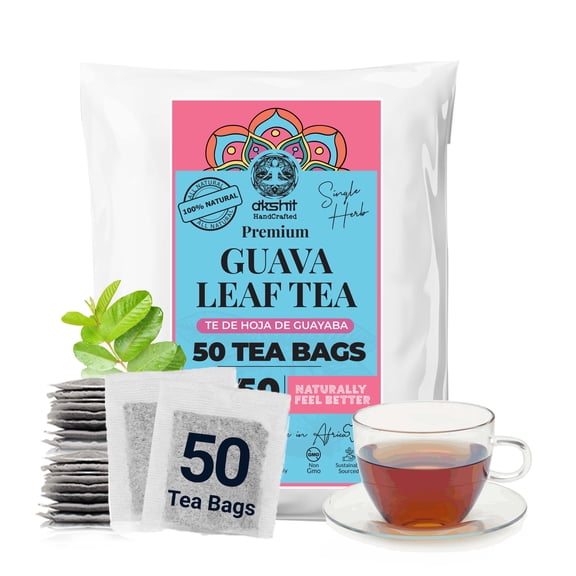 Akshit 50 Guava Leaf Tea Bags, 100% Natural Guava Leaves, Herbal Tea, Stress Relief & Digestion, Caffeine-Free, Non- GMO.