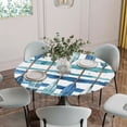 thumbnail image 5 of Lake Paddles Round Tablecloth for 36-44 Inch Tables, Fitted Table Cover with Elastic Edge, Summer Watercolor Teal Blue Striped Waterproof Outdoor Table Cloth Protector for Patio Garden Dinner Picnic, 5 of 9