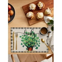 Valentines Placemats Sweet Gnome Valentines Day Place Mats for Dining Room Red Heart Leopard Washable Table Mats for Kitchen Dining Decorations Set of 4