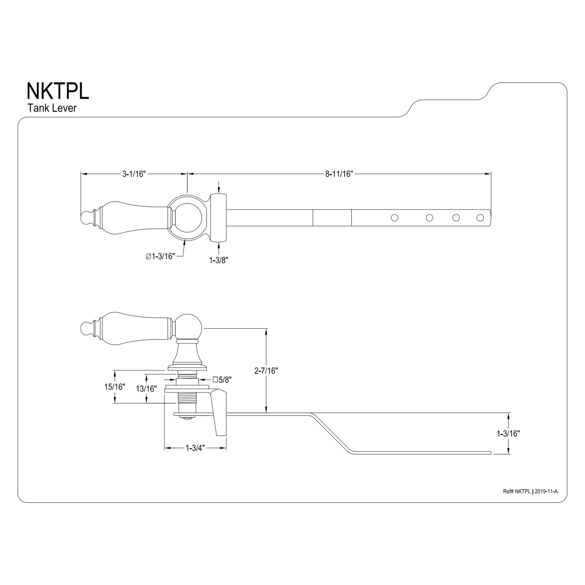 Kingston Brass NKTPL Front Mount Toilet Tank Lever, Left/Right Installation in Black Stainless Steel