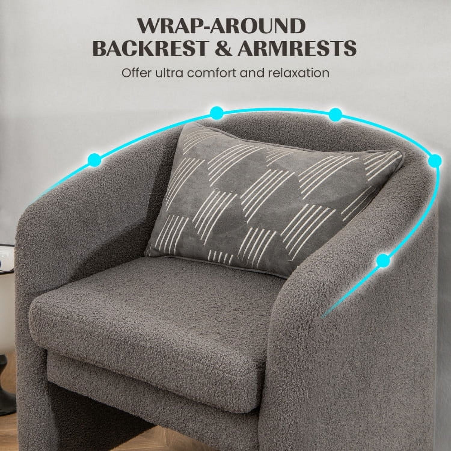 Finihen Accent Chair, Modern Upholstered Accent Chair, Modern Upholstered Barrel Teddy Velvet Chair with Ottoman, for Living Room, Bedroom, Gray Finihen Accent Chair, Modern Upholstered Accent Chair, Modern Upholstered Barrel Teddy Velvet Chair with Ottoman, for Living Room, Bedroom, Gray