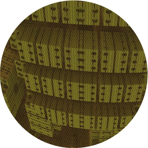 Ahgly Company Machine Washable Indoor Round Transitional Dark Yellow Green Area Rugs, 5' Round