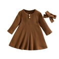 thumbnail image 3 of JSGEK Toddler Girls Knit Dress for Baby Girl Long Sleeve Fall Dress Ribbed Ruffle Dresses for Little Girls with Bow Knot Brown 100, 3 of 7