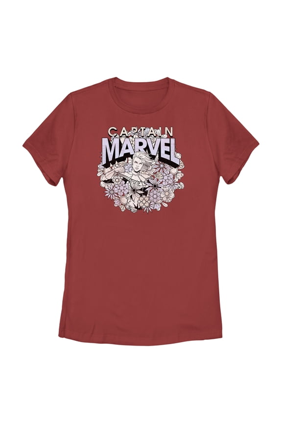 Women's Marvel Floral Carol Danvers Graphic Tee Red Small