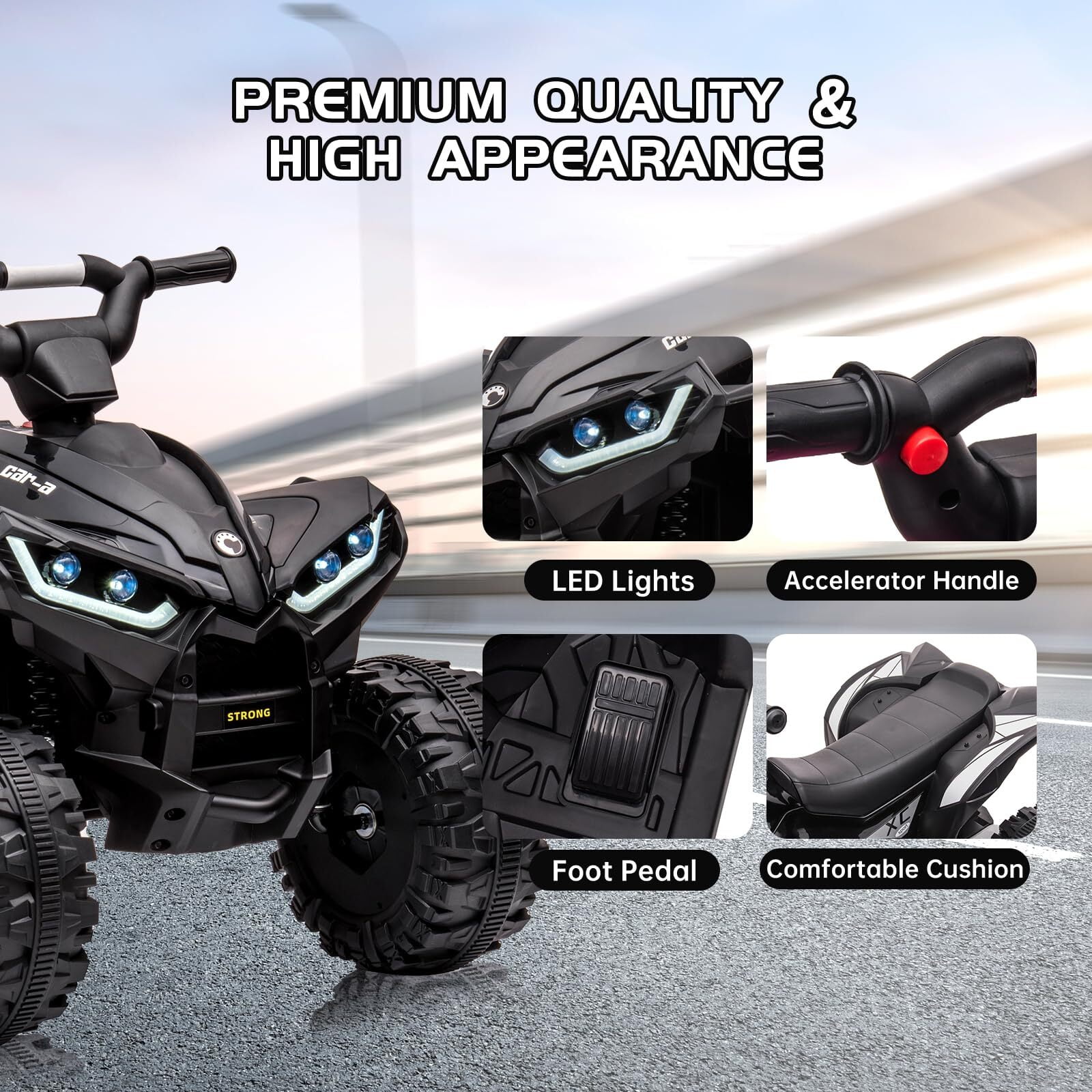 Kids 12V Kids Ride-On Electric ATV with 2 Seater,4 Wheeler Quad Car Toy Electric Vehicle with Music,LED Lights, High/Low Speed,2.1mph Max Speed,Battery Powered Wheels Car for Kids 3-8 Years Old