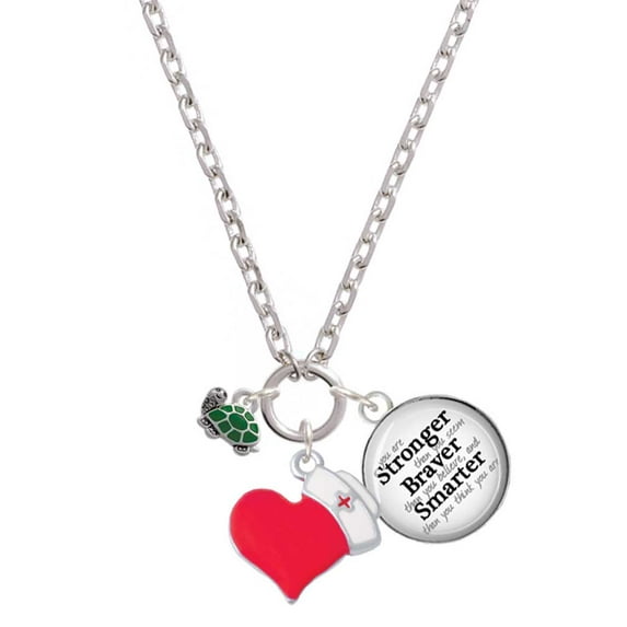 Delight Jewelry Silvertone Mini Green Turtle - Side - Red Heart Nurse Strong Zoe Necklace