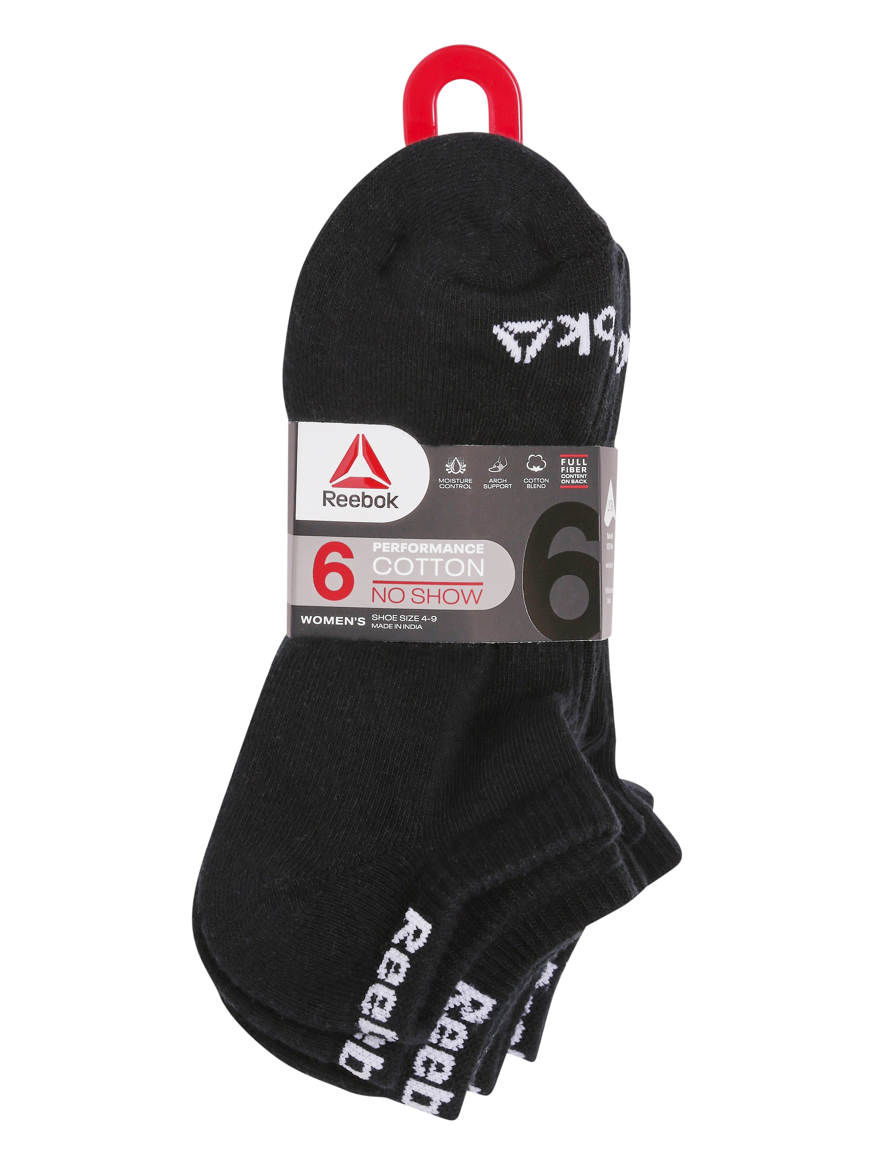 Reebok Performance Cotton Targeted Cushion No Show Socks, 6-Pack