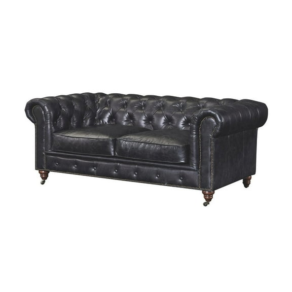 Crafters and Weavers Craftsman Mission Leather Loveseat in Black