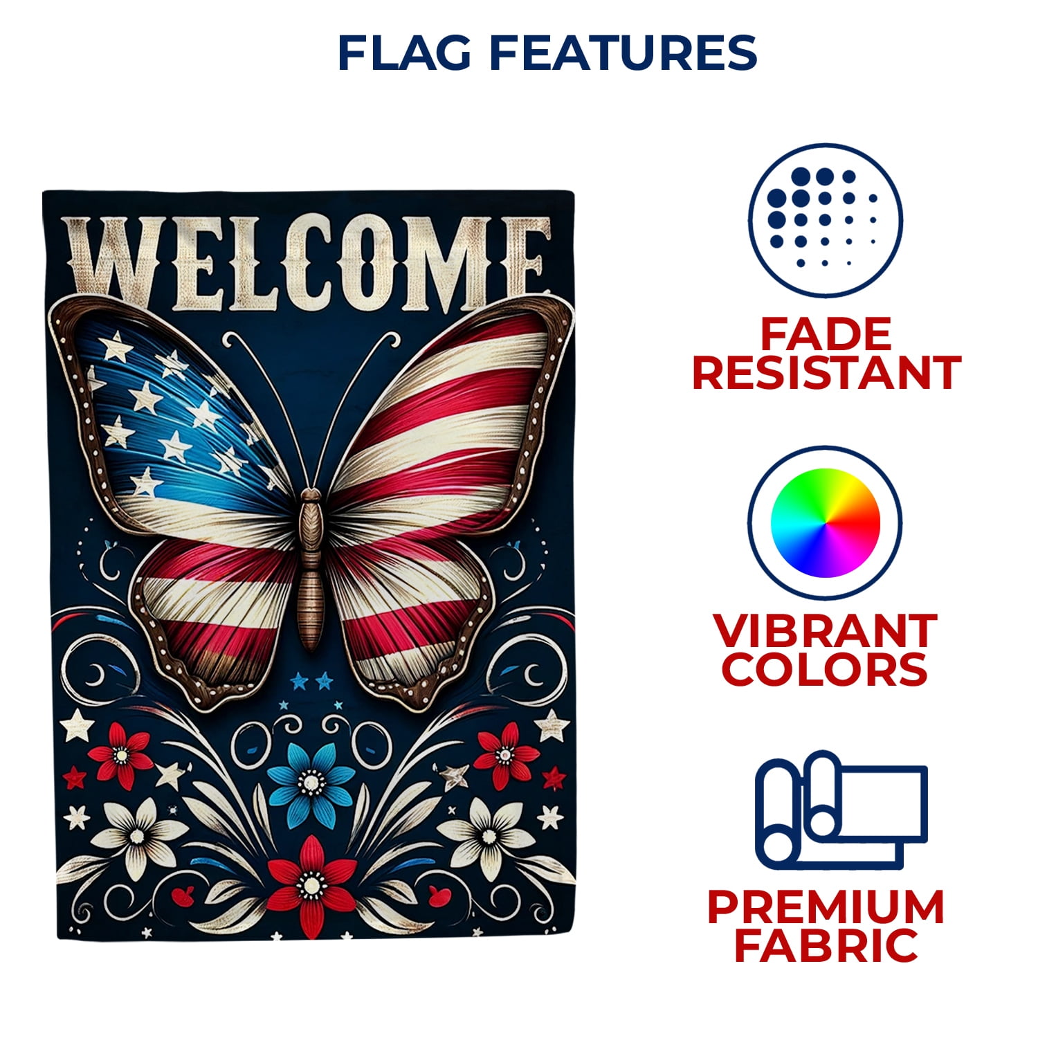 America Forever Patriotic Butterfly House Flag, 28x 40 inch Double Sided, Stars and Stripes USA 4th Of July Yard Flags for Outside Independence Day Fourth of July Decorations Outdoor Welcome Flag