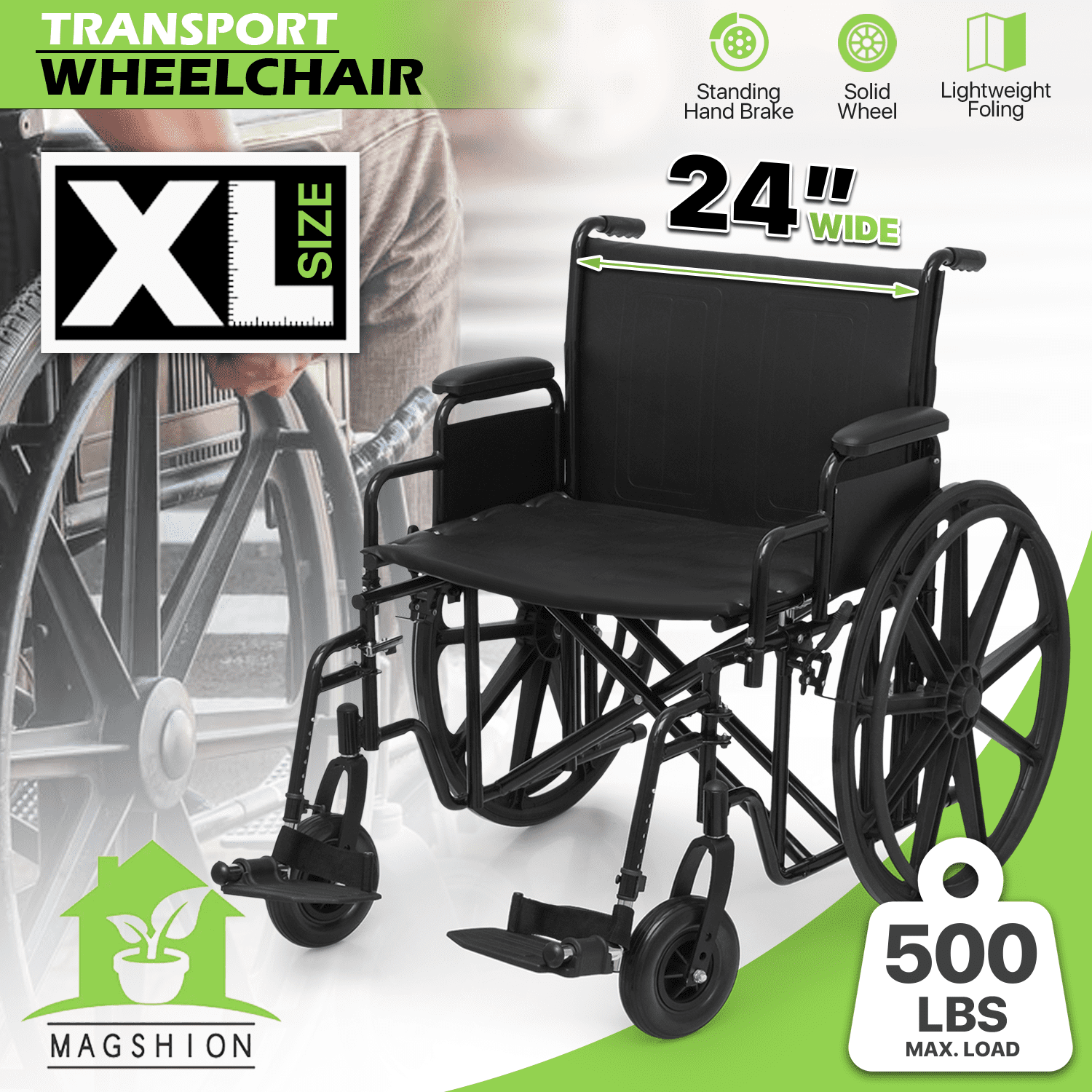 FDA APPROVED]Foldable Manual Wheelchair Extra-Wide Seat /w Adjustable Foot  Rest