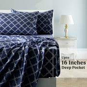 Lux Decor Collection Queen Bed Sheets, Premier 1800 Series 4 Pc Deep Pocket, Wrinkle, Fade, Stain Resistant Bedding Sheets Set, Navy Blue