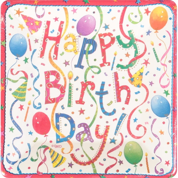 Birthday Paper Salad-Dessert Plates Square 8pk Happy Birthday