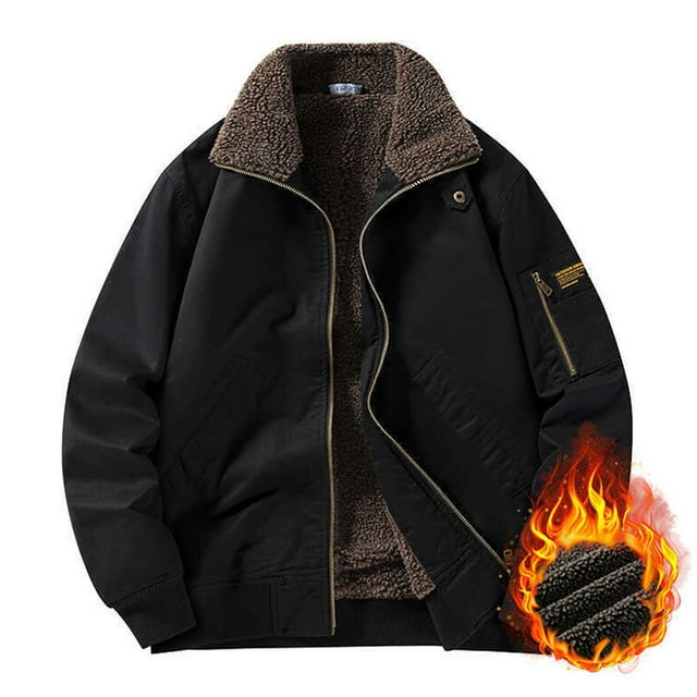 LOVZFMLL Jackets for Men's Winter Thick Solid Color Collar Jacket With Long Sleeves Pockets Zipper Jacket