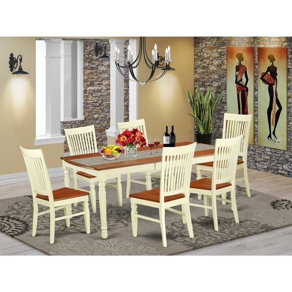 East West Furniture Dining Room Set Buttermilk & Cherry, DOWE7-BMK-W