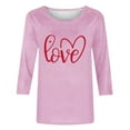 thumbnail image 4 of mihongmao Valentine Shirts for Women Loose Crewneck Ladies' Hearted-Printed Round Neck Three Quarter Sleeve 3/4 Sleeve T-shirt Loose Pink 2X, 4 of 5