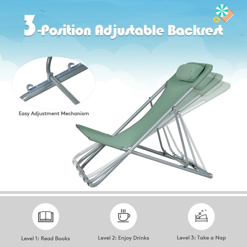 Aimee Lii Portable Beach Chair Set of 2 with Headrest, Outdoor Patio Furniture, Green Aimee Lii Portable Beach Chair Set of 2 with Headrest, Outdoor Patio Furniture, Green