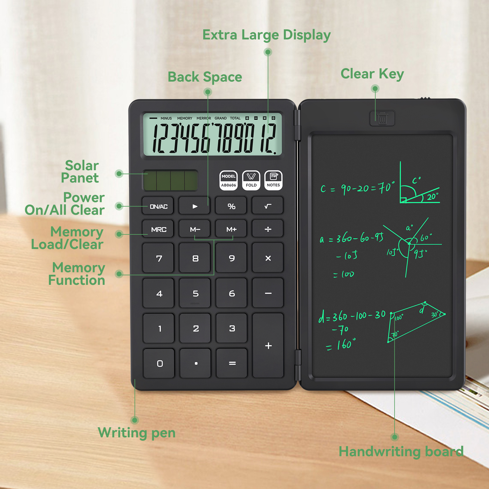 Newyes Desktop Calculator with Erasable LCD Notepad, Black photo 6
