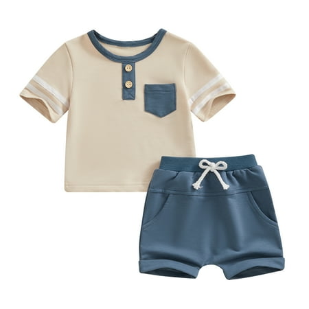 

Musuos Infant Baby Boy 2 Piece Set 6 12 18 24M 3T Contrast Trim Round Neck Short Sleeve Tops + Elastic Waist Shorts Toddler Outfits