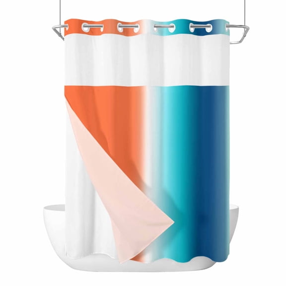 No Hook Orange Blue Ombre Shower Curtain with Snap in Liner Set, Abstract Modern Art Aesthetics Waterproof Fabric Bathroom Curtains with See Through Top Window, Hotel Style Modern 60 x 72 Inch