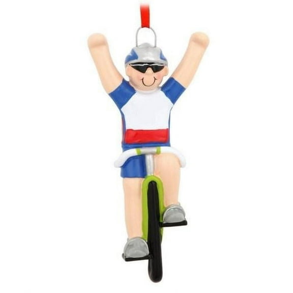 Bicycle Rider Boy in Blue and White Uniform Christmas Ornament Tree Decoration